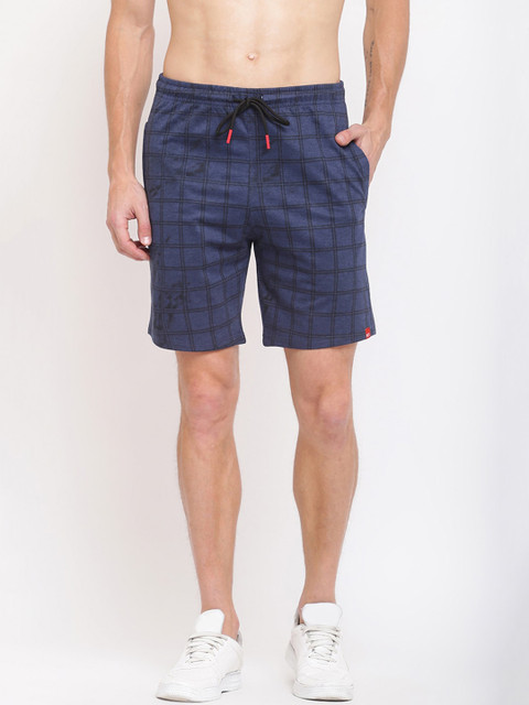 

MKH Men Blue Checked Sports Shorts
