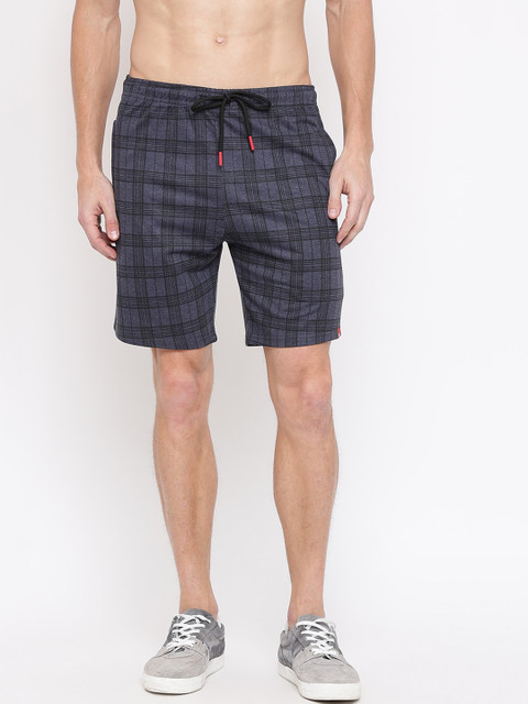 

MKH Men Blue Checked Shorts