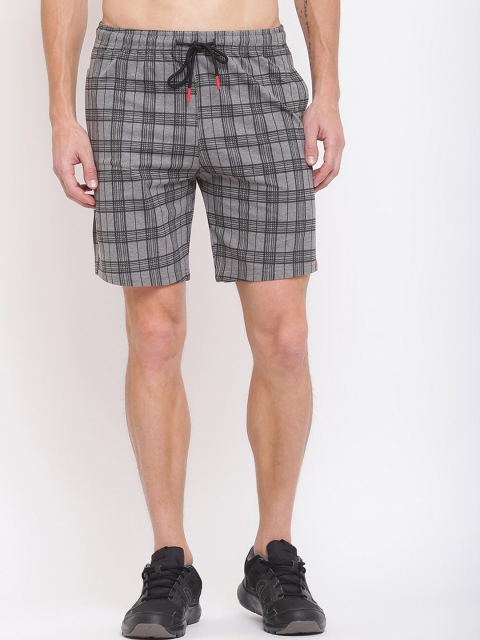 

MKH Men Grey Melange Regular Fit Checked Sports Shorts