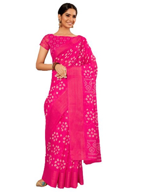 

KALINI Magenta & White Bandhani Zari Silk Cotton Saree