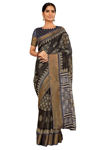 

KALINI Black & Gold-Toned Zari Silk Cotton Saree