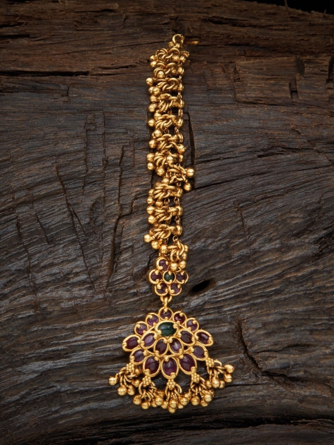 

Kushal's Fashion Jewellery Gold-Plated Red Stone-Studded Maang Tikka