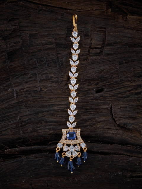 

Kushal's Fashion Jewellery Gold-Plated White & Blue Stone-Studded Maang Tikka