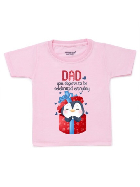 

KNITROOT Kids Pink Typography Printed T-shirt