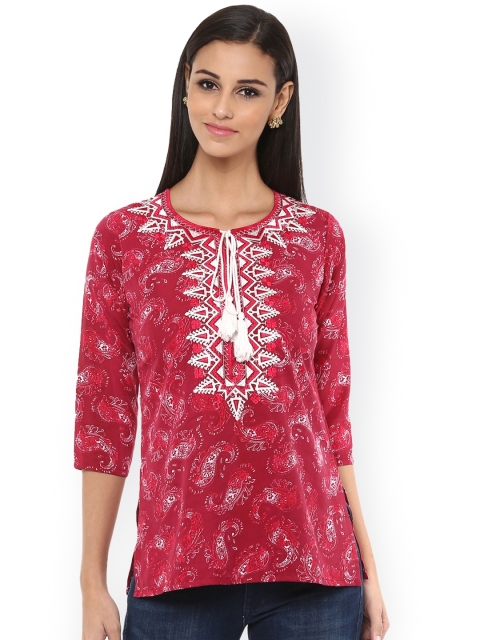 

Ruhanee Red Printed & Embroidered Kurti