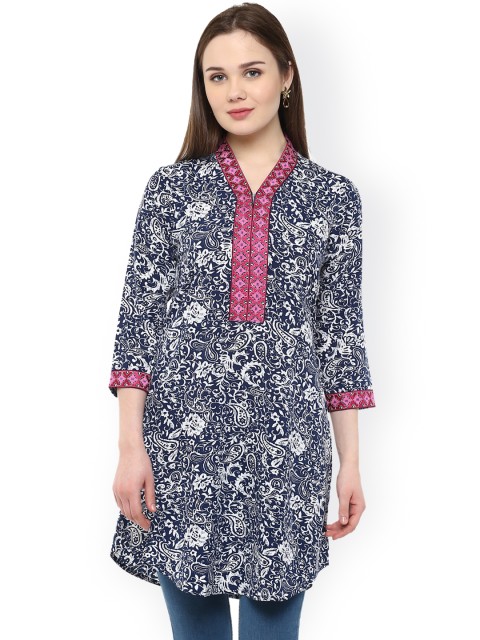 

Ruhanee Blue Printed & Embroidered Kurti