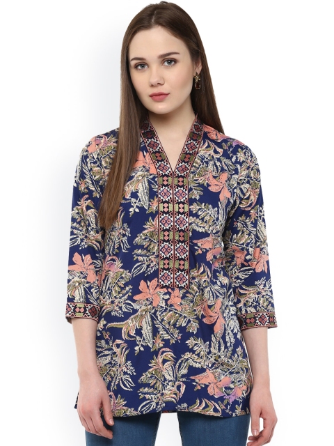 

Ruhanee Blue Floral Print Kurti