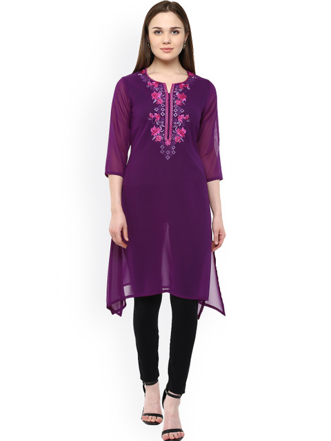 

Ruhanee Purple Embroidered Kurti