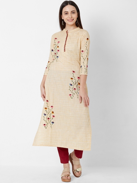 

FASHOR Women Yellow Quirky Embroidered Thread Work Kurta