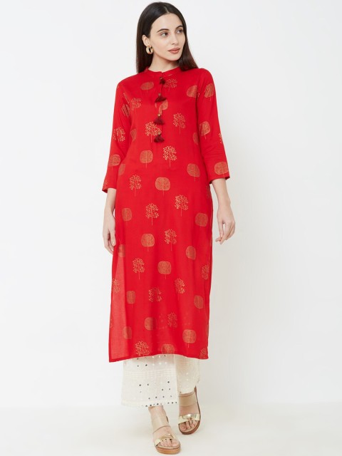 

FASHOR Women Red Ethnic Motifs Printed Kurta with Trousers