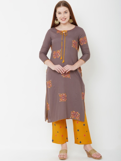

FASHOR Women Grey Floral Printed Kurta with Trousers