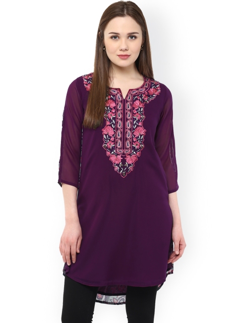 

Ruhanee Purple Printed & Embroidered Kurti
