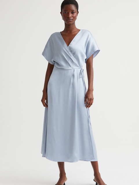 

H&M Women Blue Solid V-neck Satin Bridesmaid Dress