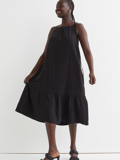 

H&M Women Black Double-Weave Cotton Dress
