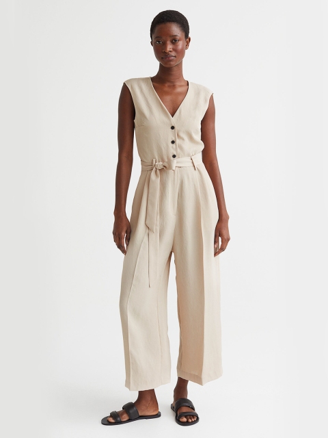 

H&M Women Beige V-Neck Jumpsuit