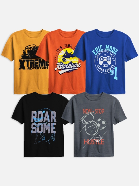 

Trampoline Boys Pack of 5 Yellow & Orange Typography Printed T-shirts