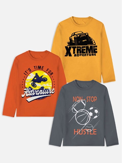 

Trampoline Boys Pack of 3 Typography Printed T-shirt, Yellow