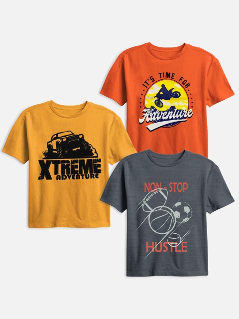 

Trampoline Boys Yellow & Grey Pack Of 3 Printed T-shirt