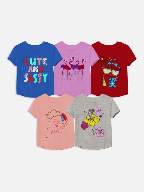 

Trampoline Girls Set Of 5 Blue & Grey Printed T-shirt