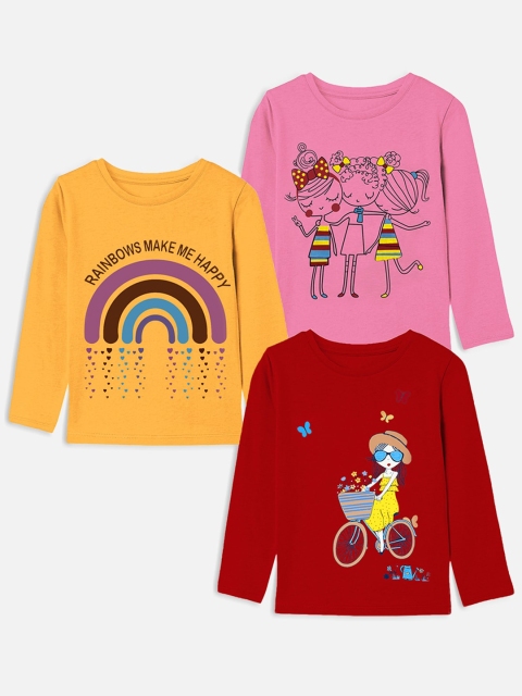 

Trampoline Girls Yellow & Pink Pack Of 3 Printed T-shirt