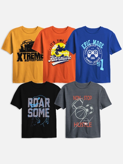 

Trampoline Pack of 5 Boys Orange & Blue Printed Cotton T-shirt