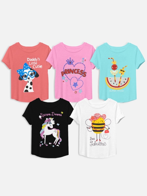 

Trampoline Girls Multicoloured Pack Of 5 Printed T-shirt, Multi