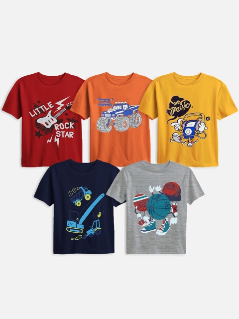 

Trampoline Boys Red & Orange Printed T-shirt Pack Of 5
