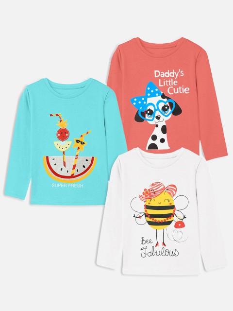 

Trampoline Girls Peach-Coloured & Blue Pack Of 3 Printed T-shirt