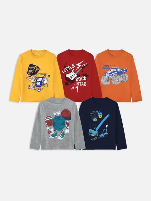 

Trampoline Boys Yellow & Red Typography Pack of 5 Printed T-shirt