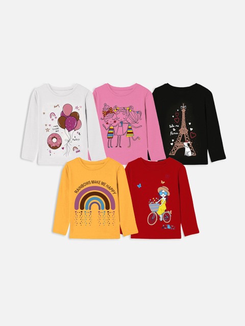 

Trampoline Girls Set Of 5 White & Pink Printed T-shirt