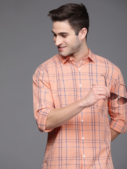 

Allen Solly Men Orange & Blue Sport Fit Checked Pure Cotton Casual Shirt