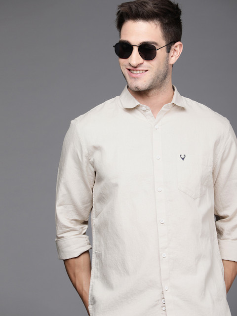 

Allen Solly Men Beige Solid Pure Cotton Casual Shirt
