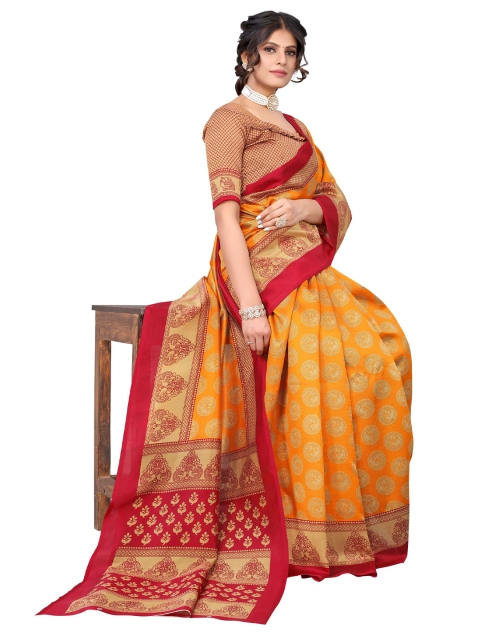 

Yashika Mustard & Red Ethnic Motifs Art Silk Khadi Saree
