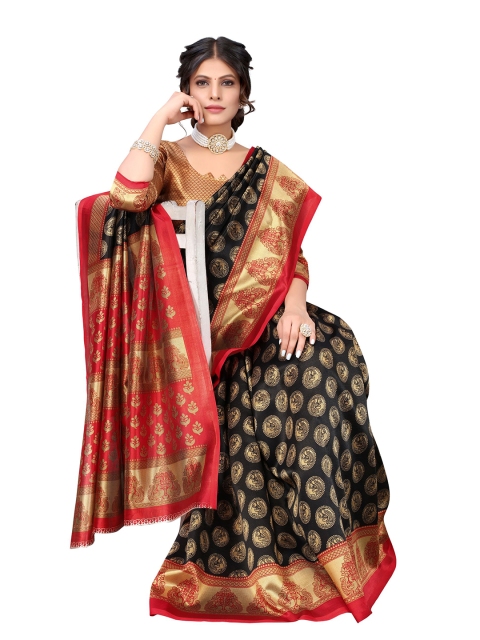 

Yashika Black & Maroon Floral Zari Art Silk Khadi Saree