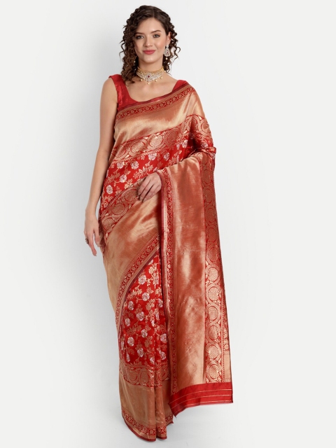 

ASPORA Black & Gold-Toned Floral Zari Silk Blend Banarasi Saree