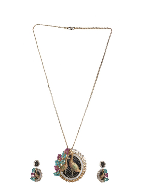 

Runjhun Gold-Plated White Kundan-Studded Jewellery Set