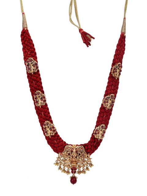 

Runjhun Gold-Plated Maroon Kundan Studded & Beaded Jewellery Set