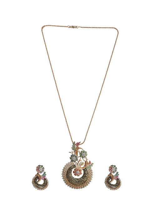 

Runjhun Gold-Plated White Kundan Studded Jewellery Set