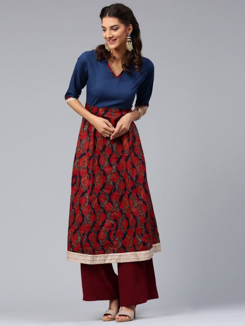 

Libas Women Blue & Red Printed Anarkali Kurta