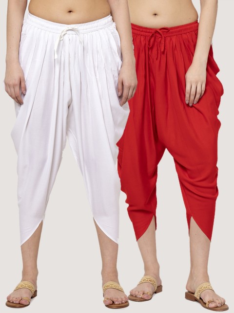 

Miaz Lifestyle Women Pack Of 2 Red & White Solid Loose Fit Dhoti Salwars
