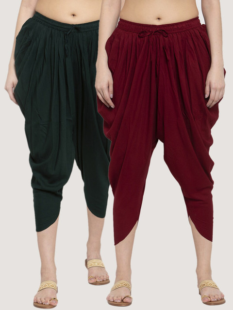 

Miaz Lifestyle Women Maroon & Green Women Pack Of 2 Solid Dhoti Salwar