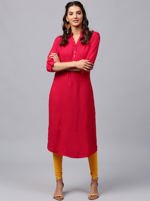 Libas Women Red Solid Straight Kurta available at myntra for Rs.399