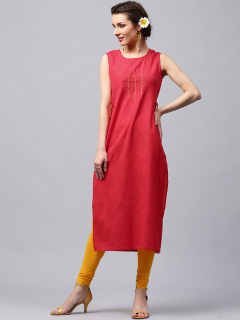 

Libas Women Red Solid Straight Kurta