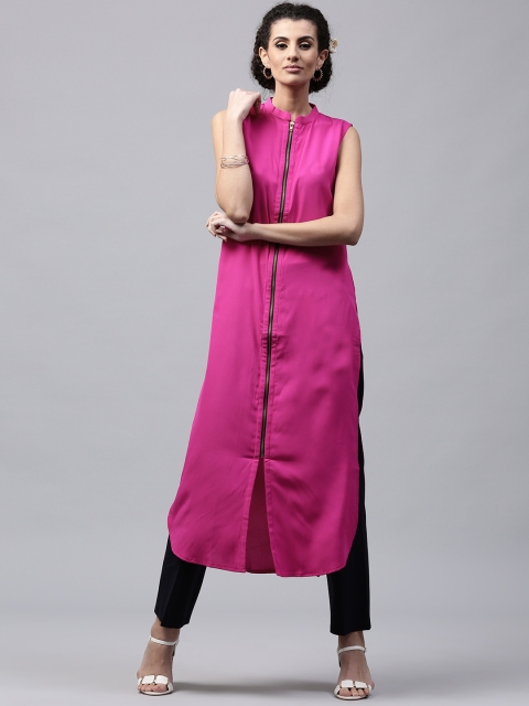 Libas Women Pink Crepe Solid Straight Kurta available at myntra for Rs.219