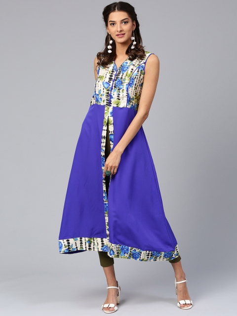 

Libas Women Blue & Cream-Coloured Printed A-Line Kurta