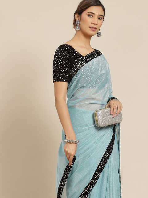 

Mitera Blue & Black Sequinned Saree