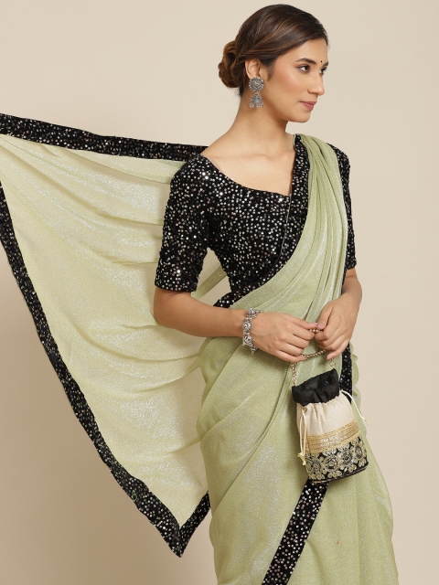 

Mitera Green & Black Sequinned Saree