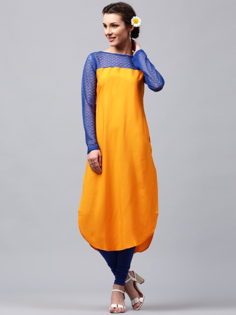Libas Women Orange & Blue Solid Straight Kurta available at myntra for Rs.299