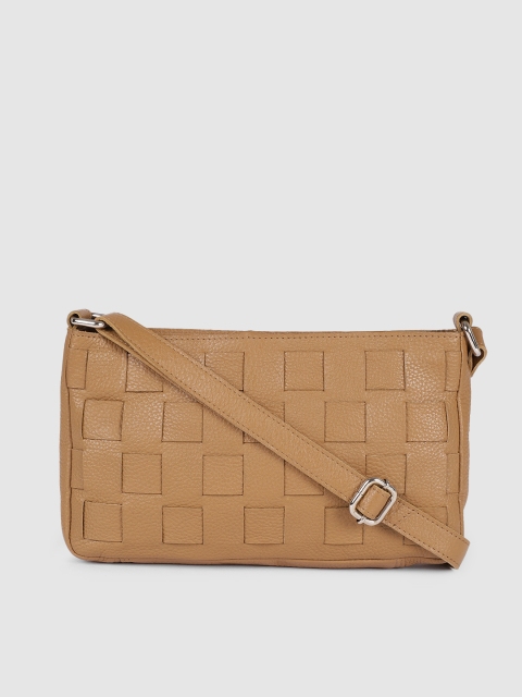 

PORTLEE Tan Quilted Leather Sling Bag with Non-Detachable Sling Strap