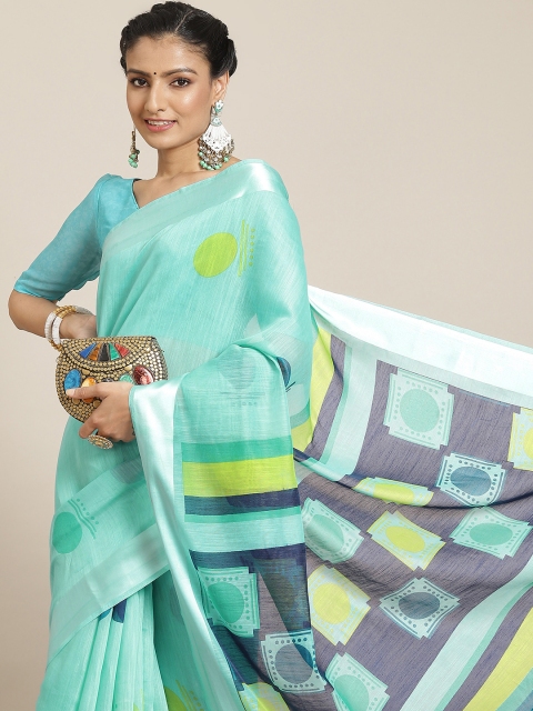 

Satrani Blue & Green Printed Saree